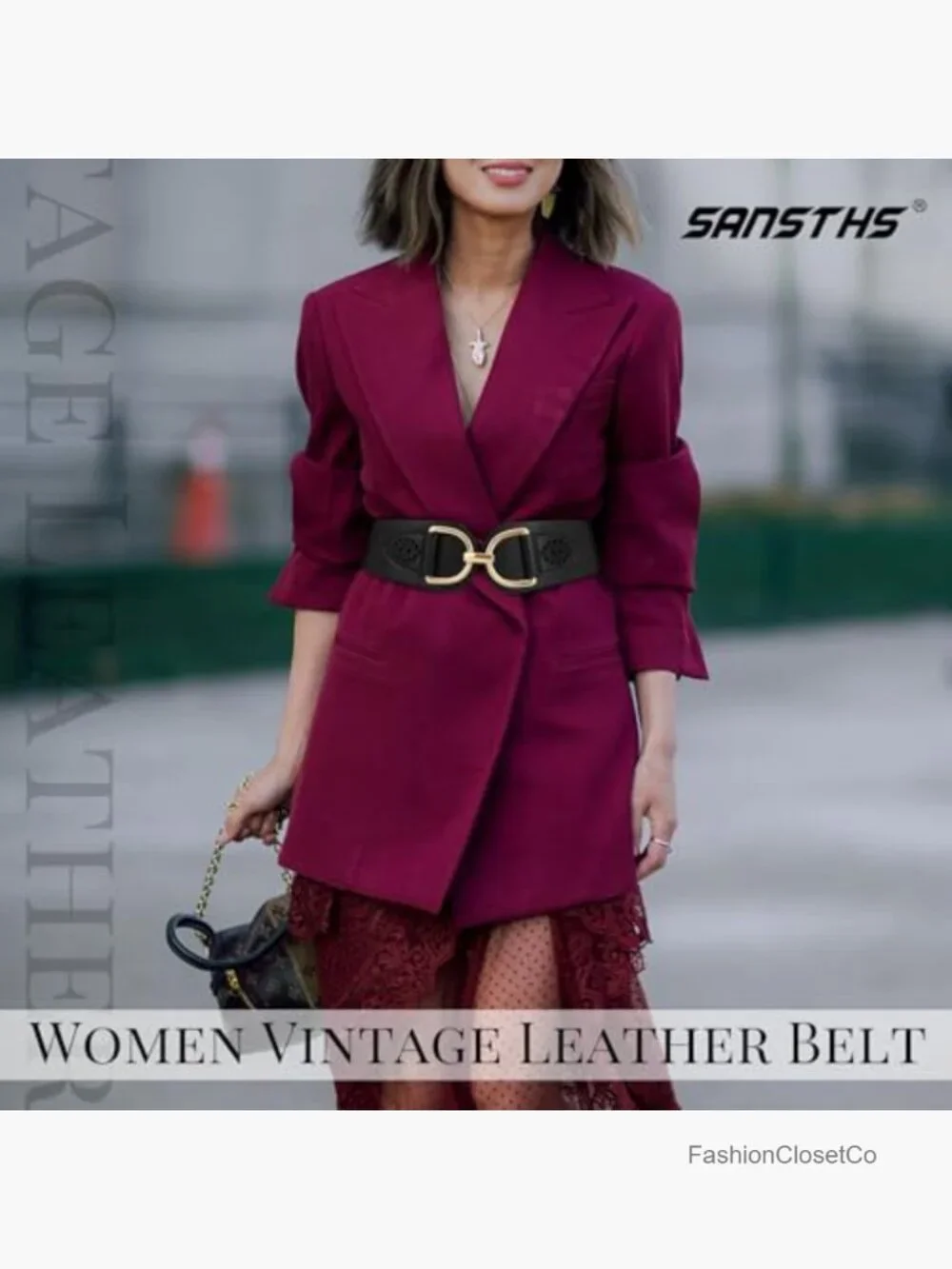 Vintage Stretchy Wide Belt Chunky Buckle Elastic Waist Belts Dresses Coats